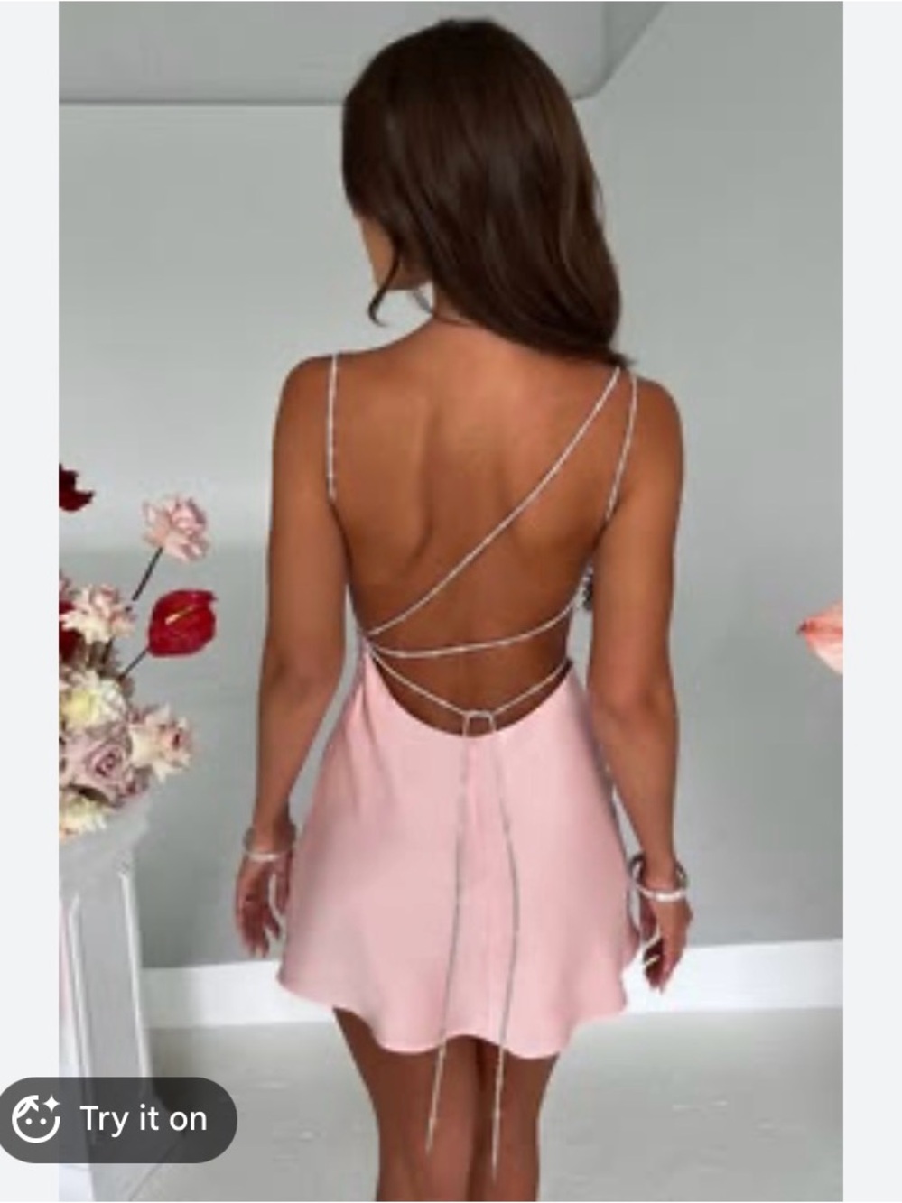 Backless Pale Pink Mini Dress with Crisscross Straps
